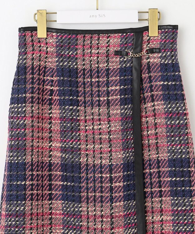 ANY SIS 【25周年記念】ビットポイントツイーディ スカート ピンク系チェック