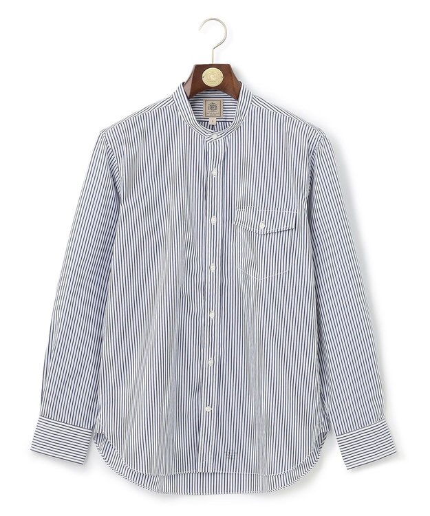 J.PRESS MEN ポプリンマルチストライプ バンドカラーシャツ ネイビー系1
