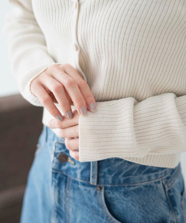 WEGO カラーリブショートカーデ オフホワイト