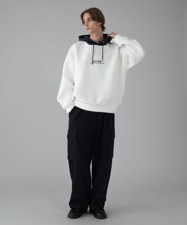 WEGO 【ユニセックス着用ITEM/MLサイズ展開】ワンポイントバイカラープルパーカー ホワイト