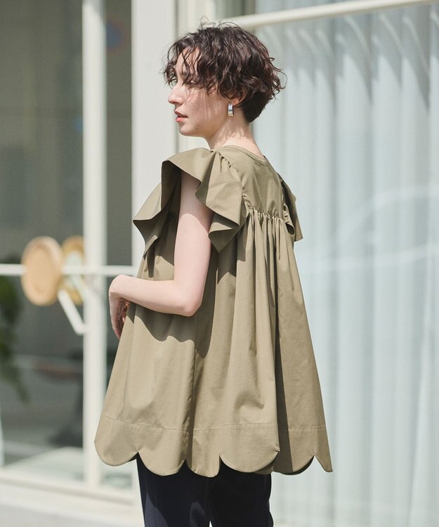 #Newans 【イージーケア】スカラップヘムチュニックブラウス カーキ系