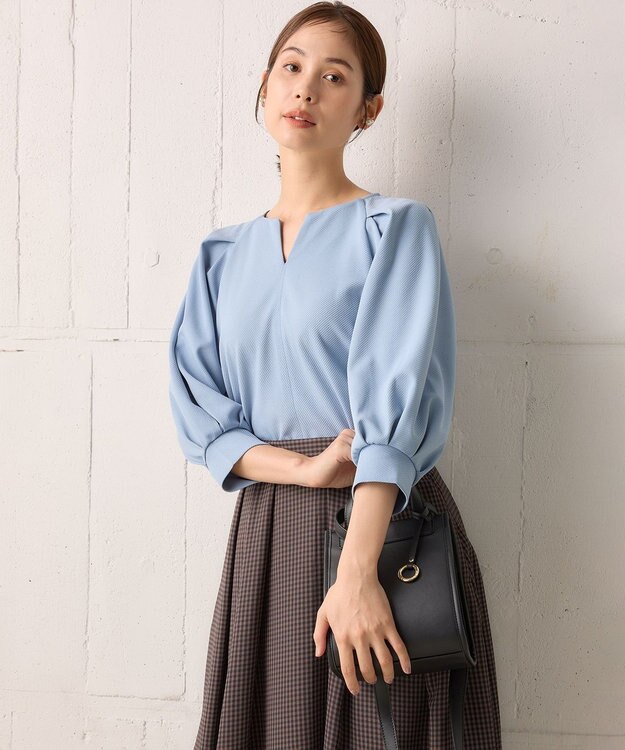 組曲 タックスリーブカルゼ カットソー サックスブルー系