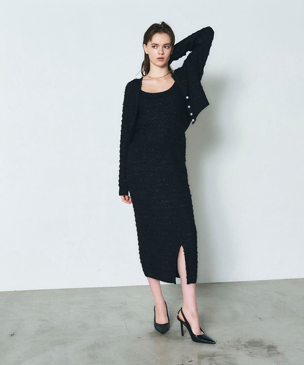 GRACE CONTINENTAL ラメツイードニットスカート ブラック