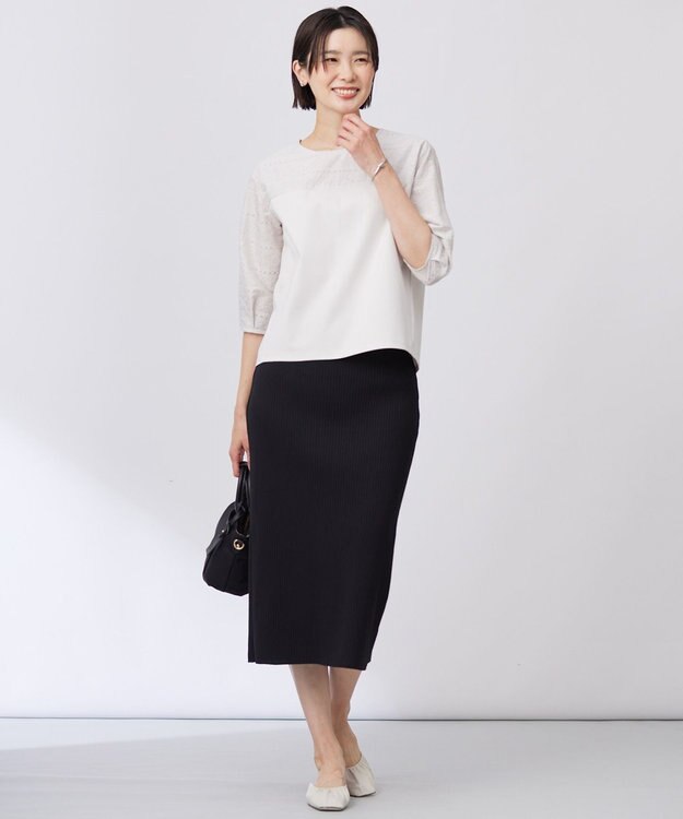 J.PRESS LADIES 【洗える】リブ ナロー スカート ブラック系