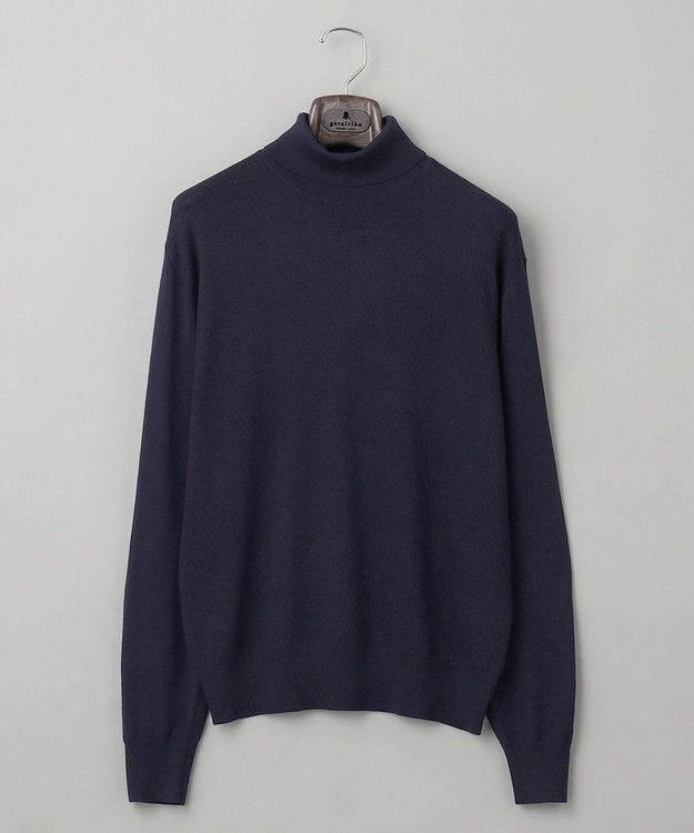 GOTAIRIKU 【家庭洗濯可能】イタリア糸 ハイゲージ タートルニット_リンクス柄 ネイビー系1