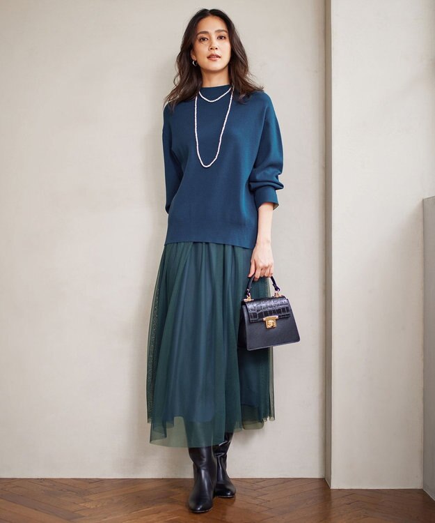 自由区 【WEB限定カラーあり】【セットアップ対応・洗える】レーヨンストレッチモックネック ニット リッツブルー×シャンパン