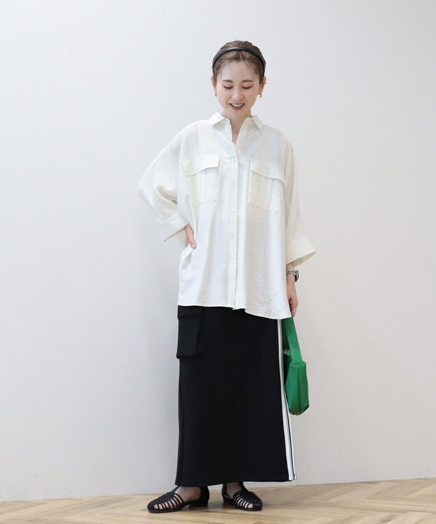 AMERICAN HOLIC 【WEB限定】接触冷感Wポケットシャツチュニック Ivory