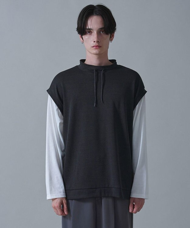 WEGO フェイクレイヤードモックネックベストT（LS） ブラック中濃色