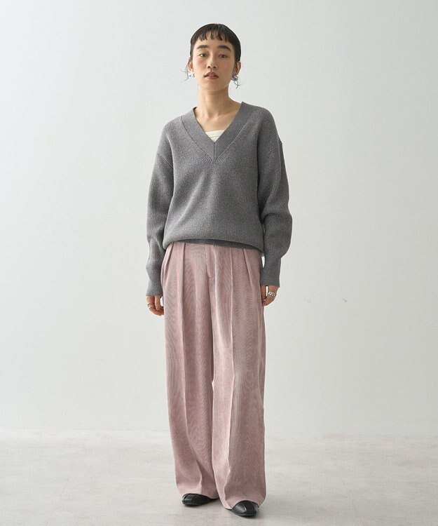 AMERICAN HOLIC ラメ入りＶネック片畦ニットプルオーバー Gray Mixture