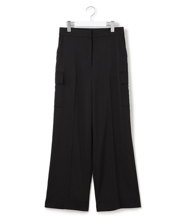 ICB L 【スマートバック仕様・洗える】ストレッチダブルサテン カーゴパンツ ブラック系