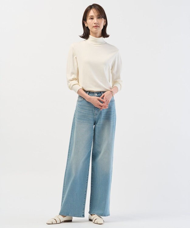 J.PRESS LADIES 【洗える】BASIC STRETCH DENIM ワイド ストレート デニム ブリーチ系