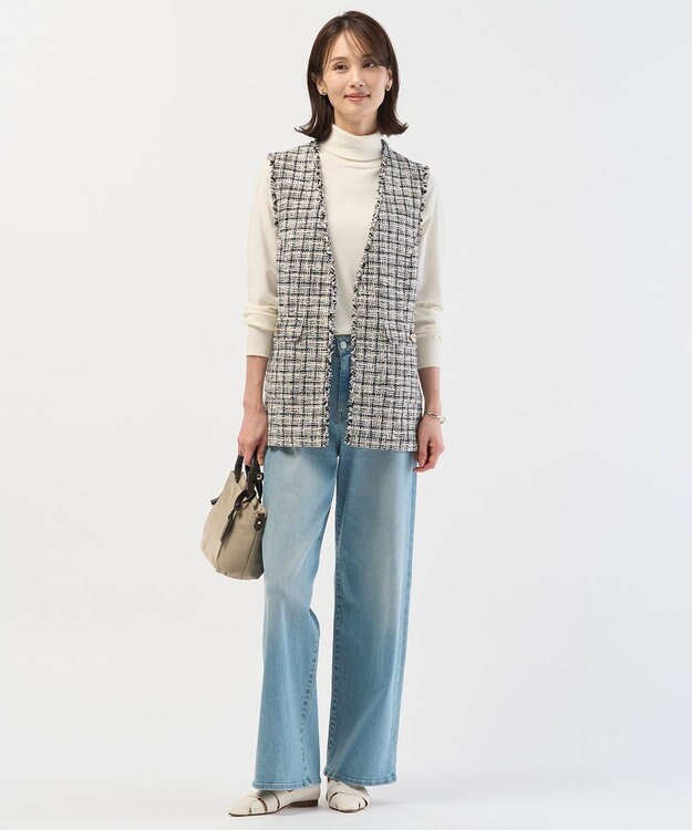 J.PRESS LADIES 【洗える】BASIC STRETCH DENIM ワイド ストレート デニム ブリーチ系