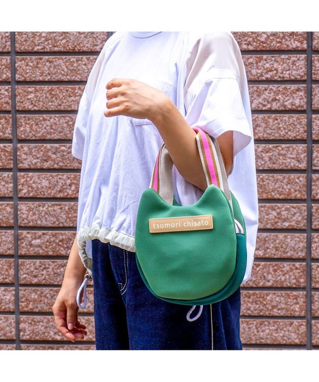tsumori chisato CARRY ネコかおウレタン ミニバッグ ハンドバッグ 猫モチーフ グリーン