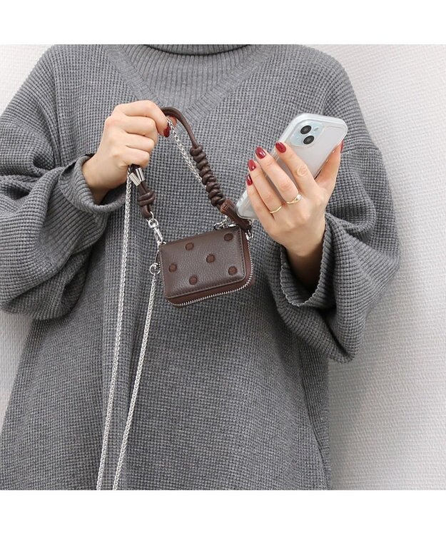 UNBILLION ペルケ perche / ドット刺繍ジャバラチャームウォレットショルダー ブラウン
