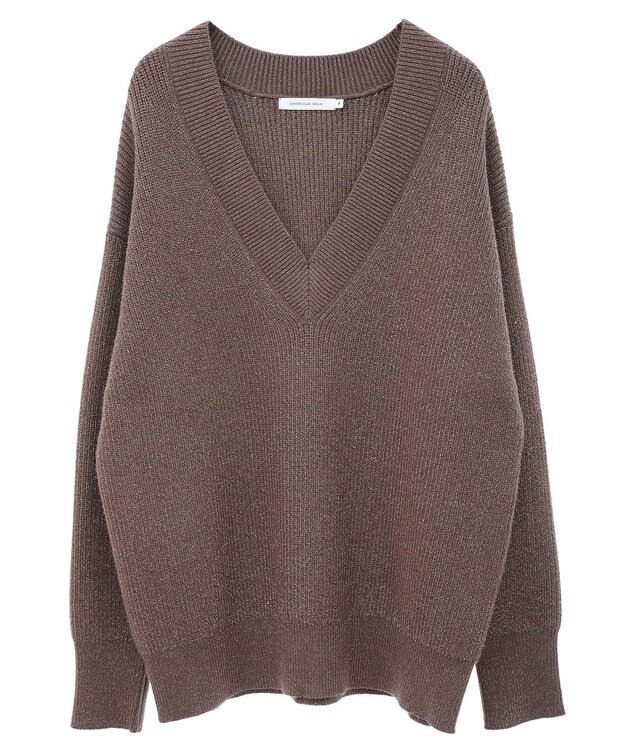 AMERICAN HOLIC ラメ入りＶネック片畦ニットプルオーバー Mocha