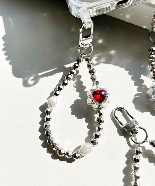 WEGO ハートビジューストラップキーホルダー レッド