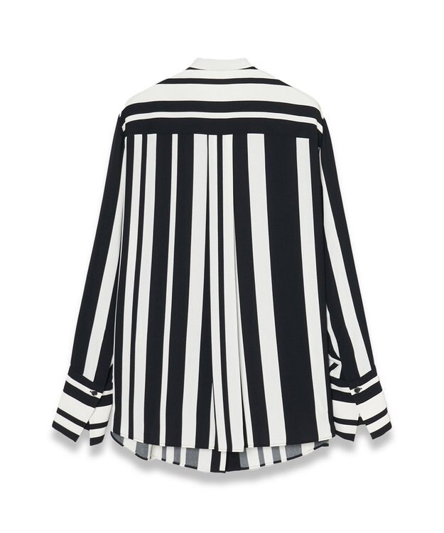 JOSEPH ストライプクレープ　ノーカラーシャツ Ivory/Black