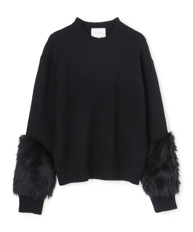 BEIGE， 【洗える・VERY NaVY12月号掲載】CHESTER / フェイクファークルーネックニット Black