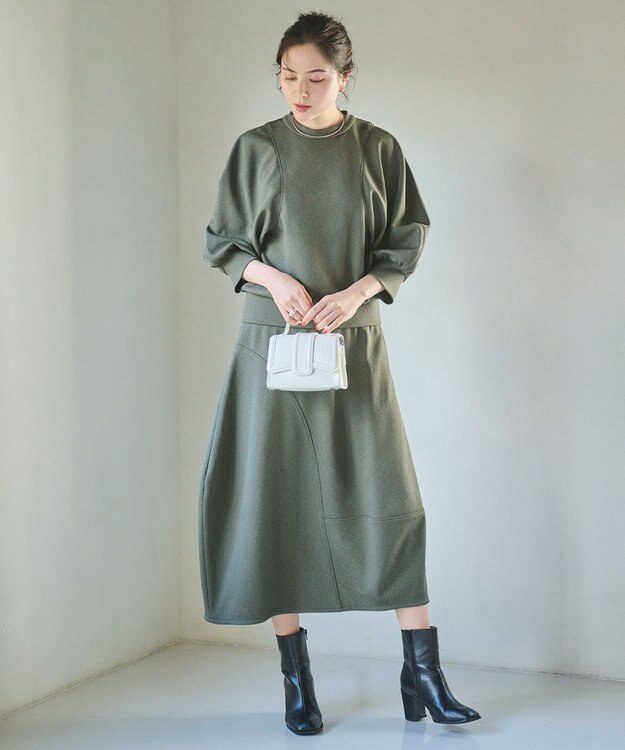 #Newans ラウンドスリーブカットソー カーキ