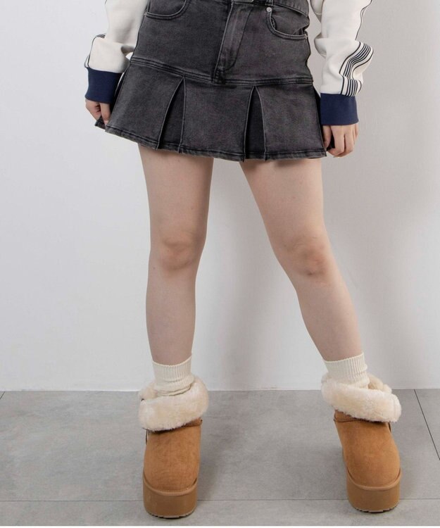 WEGO 【暖かい】折り返し厚底Fムートンブーツ ベージュ