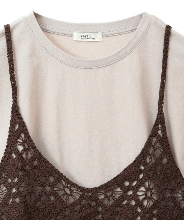 earth music&ecology ＳＥＴ２点　クロシェキャミ＋ノースリーブプルオーバー Brown