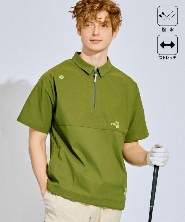 PW CIRCULUS 【撥水加工/ ストレッチ】【MEN】ハーフジップシャツ ゴルフ カーキ系