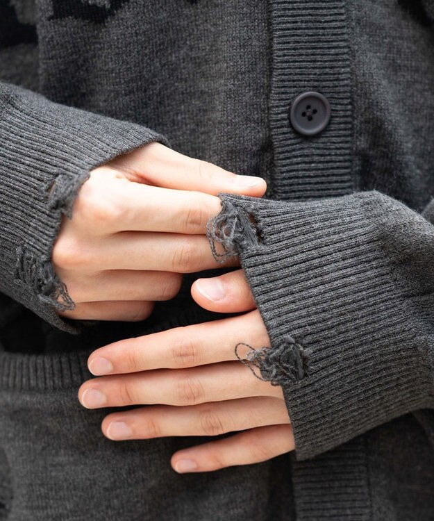 WEGO 【ユニセックス着用ITEM】ダメージジャガードカーディガン スミクロ