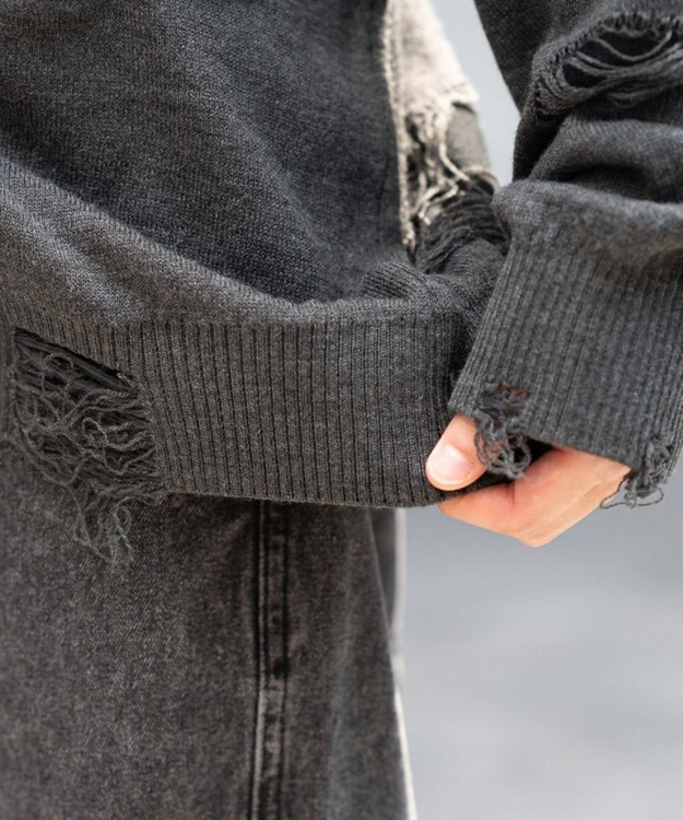 WEGO 【ユニセックス着用ITEM】ダメージジャガードカーディガン スミクロ