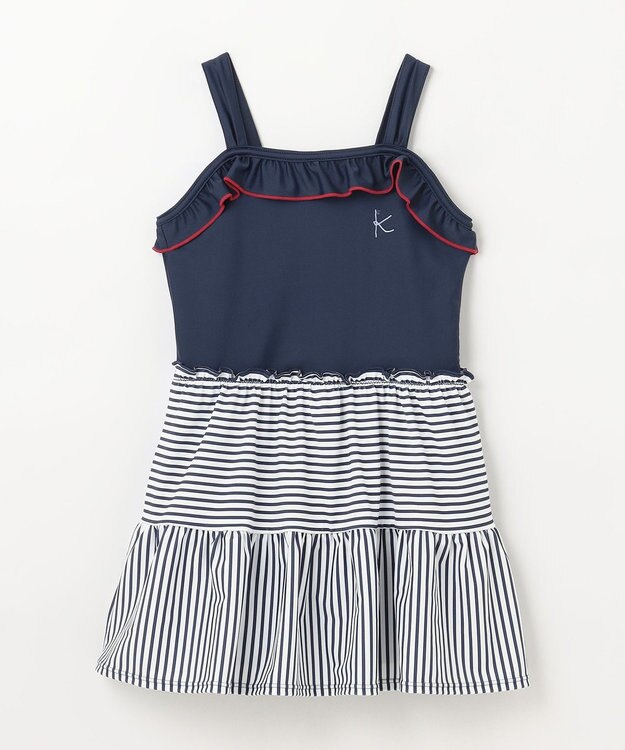 組曲 KIDS 【XS-Lサイズ】ストライプ スイムウェア(ワンピース) ネイビー系1