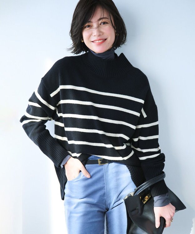 UNFILO 【暖かさ＆着心地の良さで大ヒット】コットンカシミヤ タートルネックカットソー チャコール