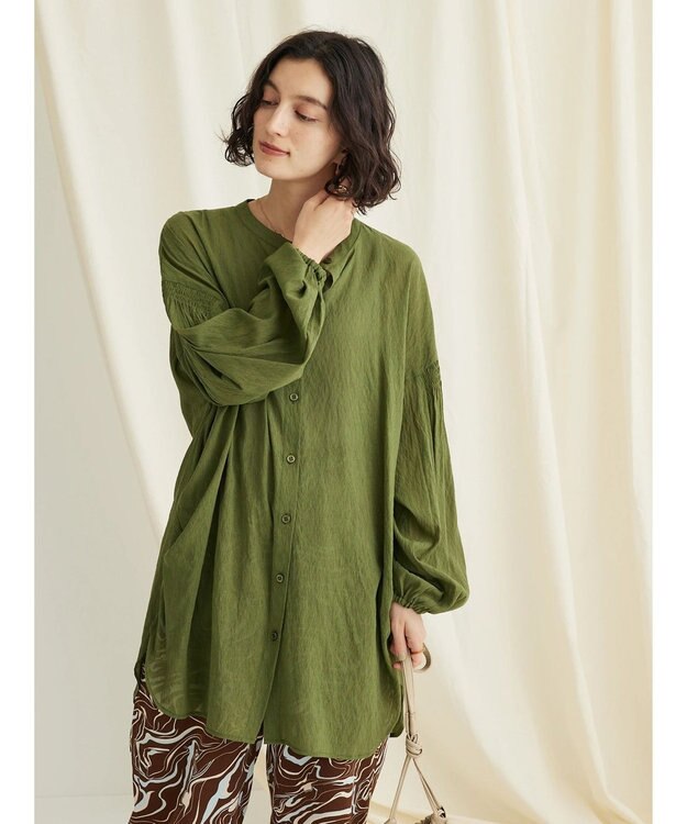 CRAFT STANDARD BOUTIQUE ウ゛ィンテージボイルソデシャーリングチュニック Khaki