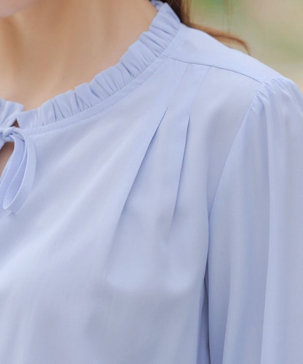 Tiaclasse フリルリボンブラウス サックス