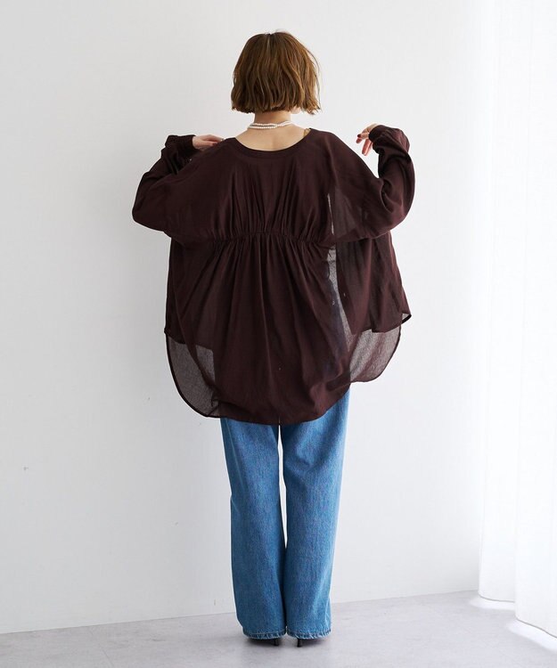 YECCA VECCA ドライタッチシアーバンドカラーシャツ Brown