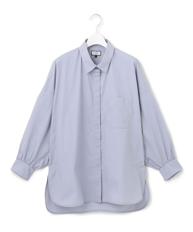 J.PRESS YORK STREET 【WOMEN】コットンタイプライター バックドレープブラウス サックスブルー系