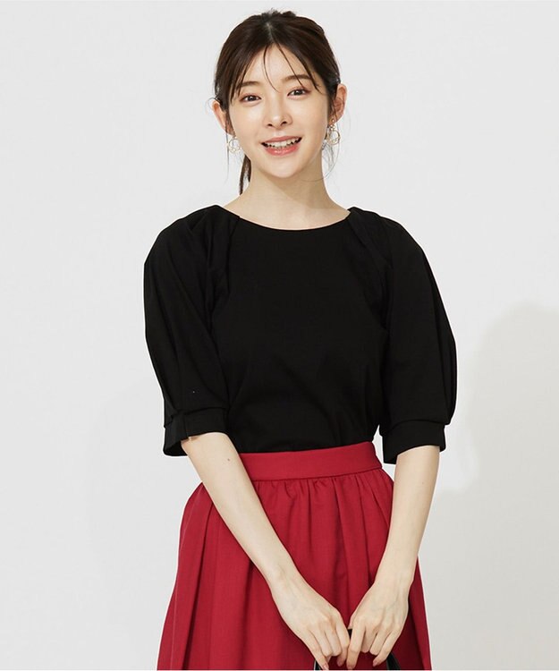 ANY SIS L 【接触冷感・UVケア】着映えタックスリーブ カットソー ブラック