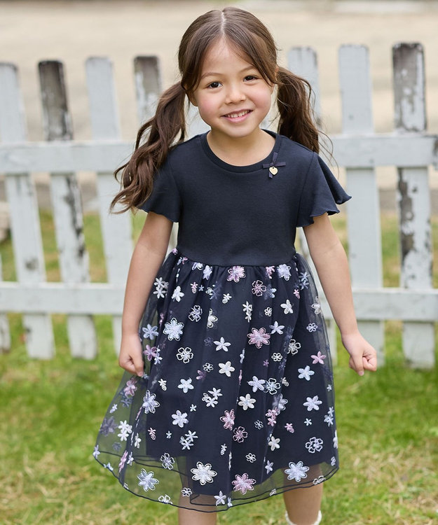 ANAYI ツートンチュール刺繍ワンピース ネイビー ANAYI ツートンチュール刺繍ワンピース 38 ネイビー - メルカリ