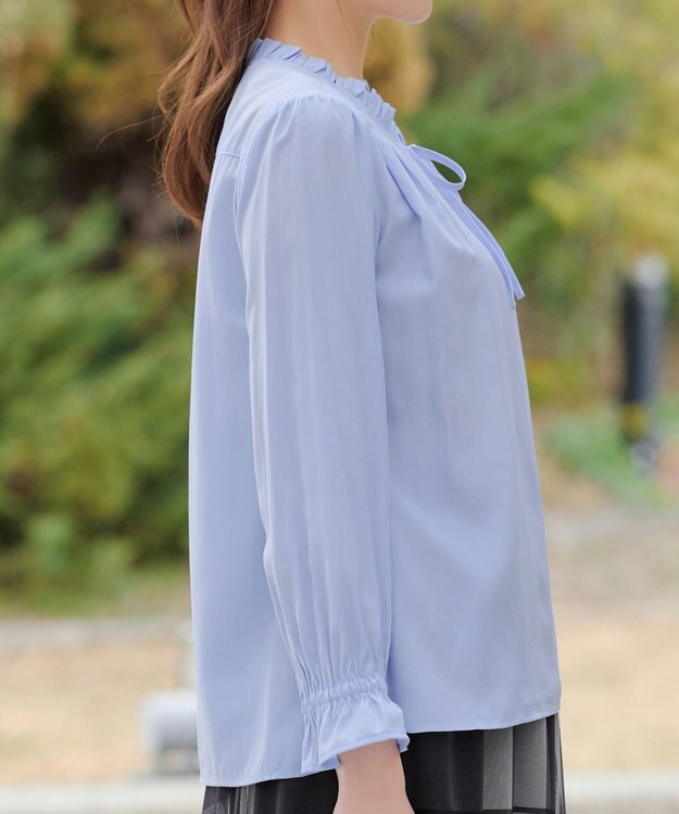 Tiaclasse フリルリボンブラウス サックス