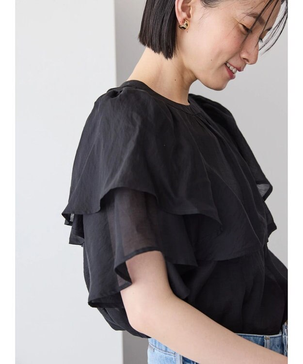 AMERICAN HOLIC 接触冷感シアーフリルブラウス Black