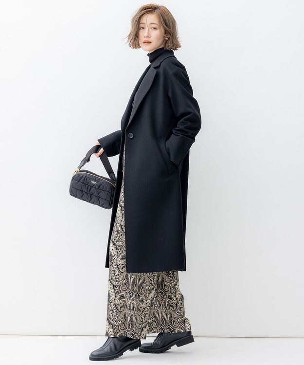 23区 L 【滝沢眞規子さん着用】ウールカシミヤビーバー チェスター コート ブラック系