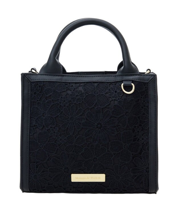 Maison de FLEUR EC限定フラワーレース2Wayスクエアトートバッグ Black