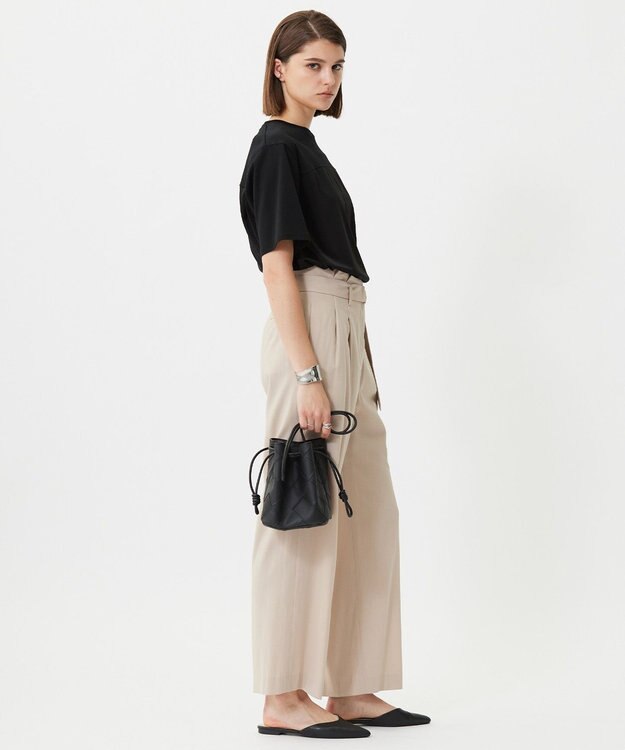 ICB L 【接触冷感・UVケア・洗える】シルケットスムースコンビ Tブラウスカットソー ブラック系