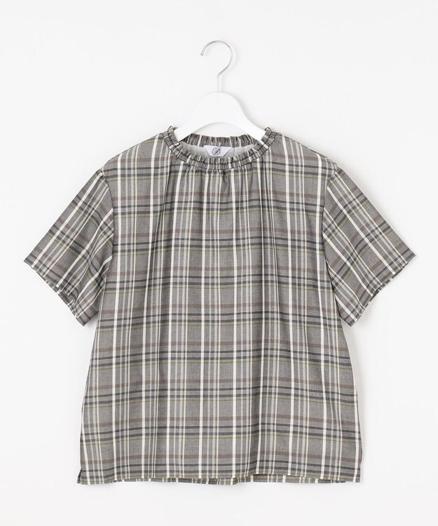 J.PRESS LADIES 【洗える】シアーストライプ＆チェック ブラウスライク カットソー グレーチェック系