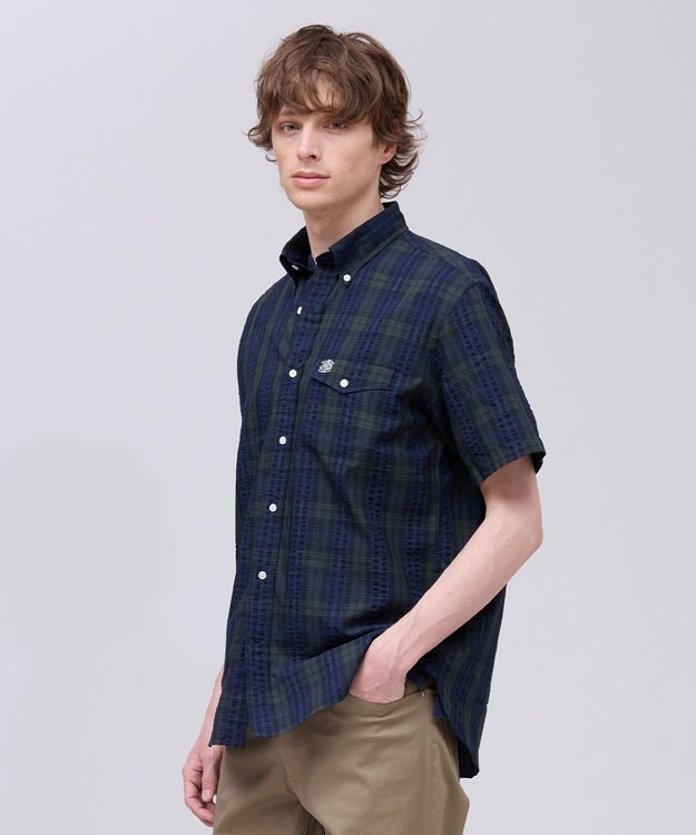 J.PRESS MEN 【Aero Weave】クールマックスサッカー チェック シャツ / B.D. ネイビー系3