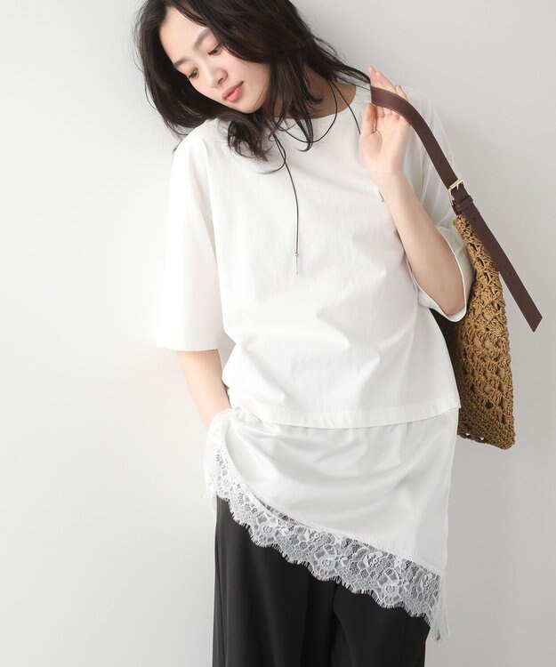 Green Parks レースドッキングＴシャツ Off White