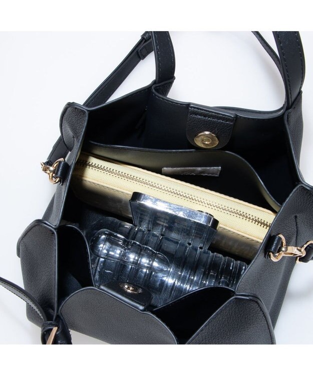 UNBILLION カシュカシュ cachecache / フェイクレザーショルダーバッグ付スクエアトート ブラック