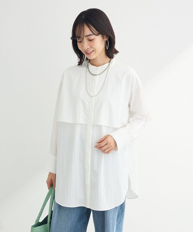 Green Parks イージーケア比翼フライヨークチュニック Off White