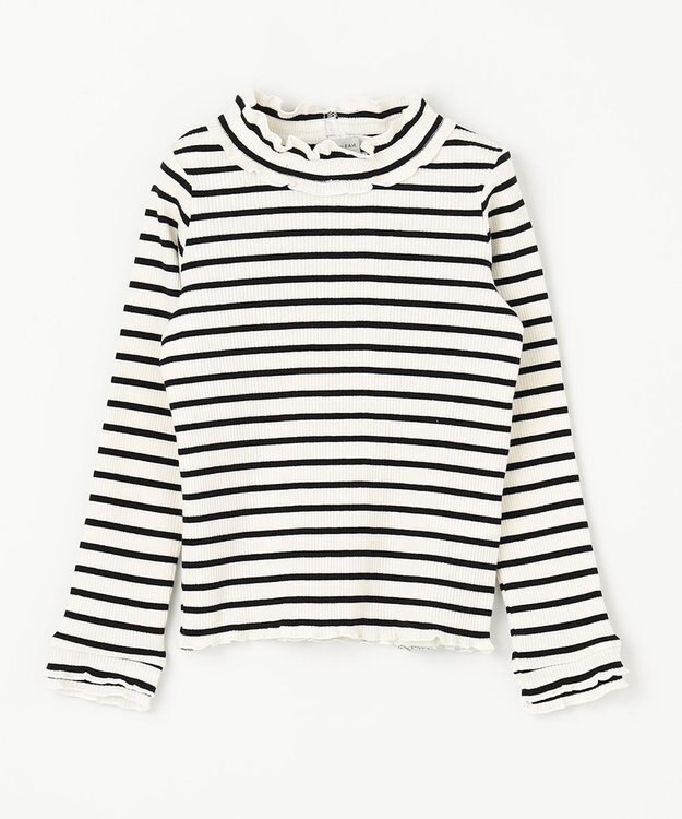 ANY KIDS テレコハイネック長袖Tシャツ ホワイト×ブラック