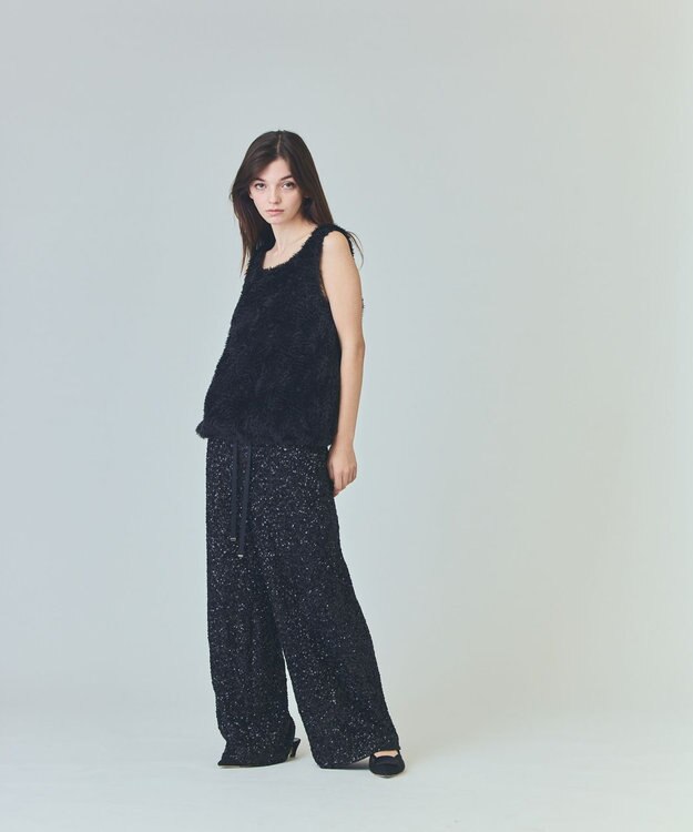 GRACE CONTINENTAL チュールフェザータンクトップ ブラック