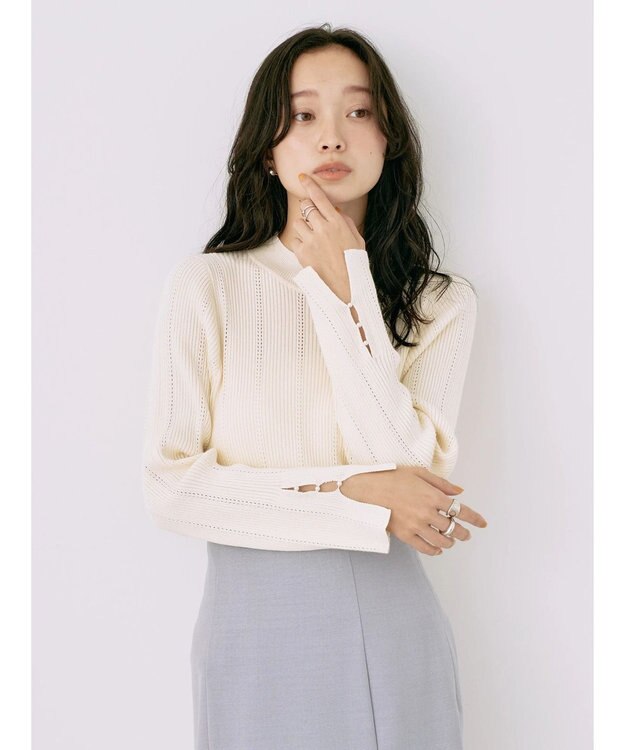 earth music&ecology 袖パールハイネックリブプルオーバー Off White