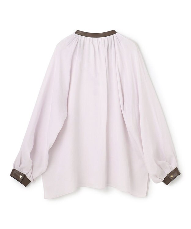 BEIGE， PAULINE / リネンヴィスコースフェイクレザー配色ブラウス Lilac